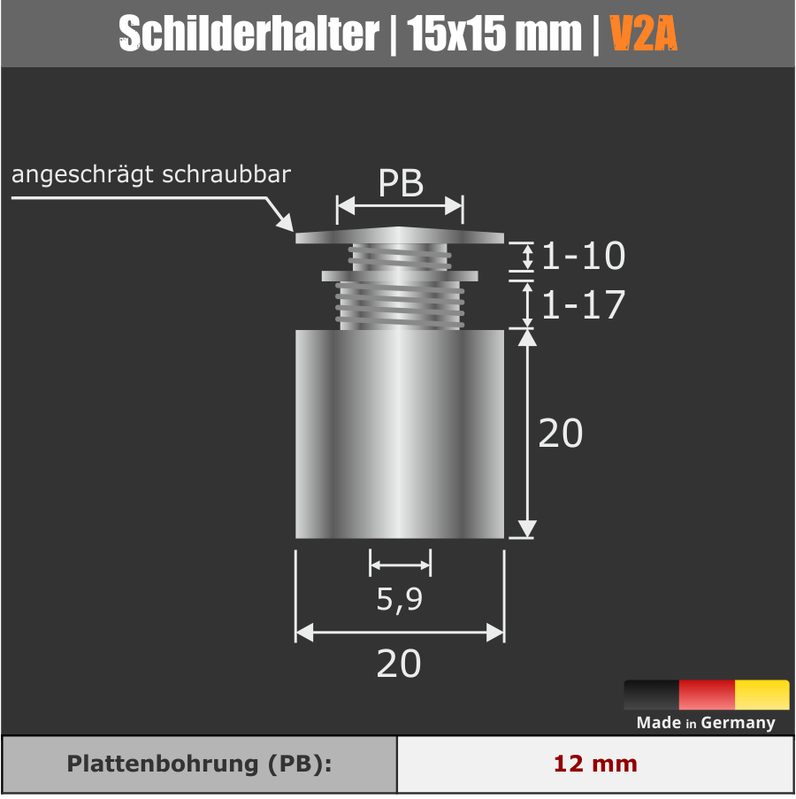 4 Glasbildhalter Edelstahl D20 WA20 1-17mm Glasstärke inkl. Glasbohrung