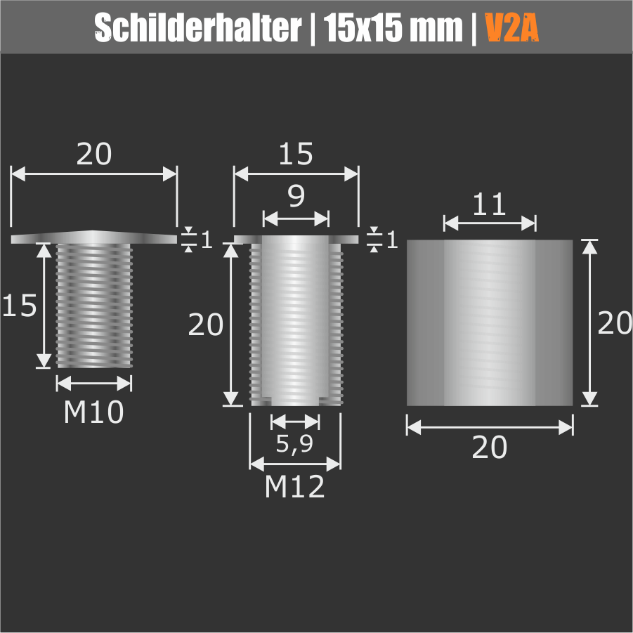 4 Glasbildhalter Edelstahl D20 WA20 1-17mm Glasstärke inkl. Glasbohrung